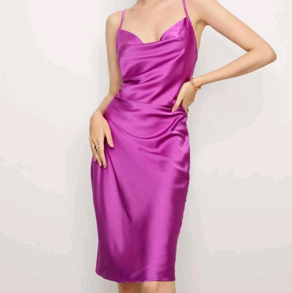 Fushia pink satin dress